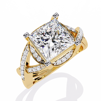 Twisted 3.47Ct Princess And Round Cut Diamond Antique Elegant Stunning Perfect Classic Engagement Ring - HIGHCARAT DIAMONDS