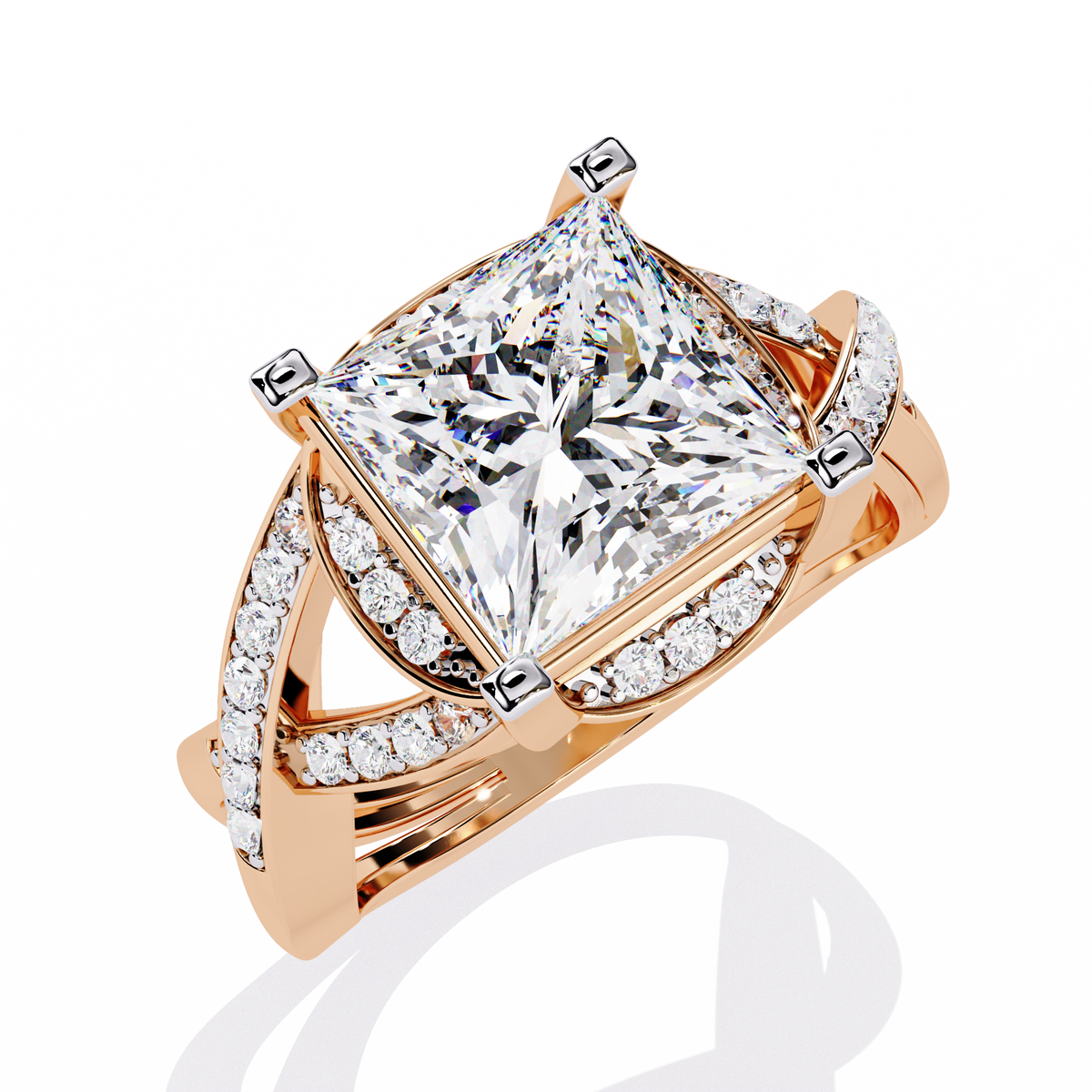 Twisted 3.47Ct Princess And Round Cut Diamond Antique Elegant Stunning Perfect Classic Engagement Ring - HIGHCARAT DIAMONDS