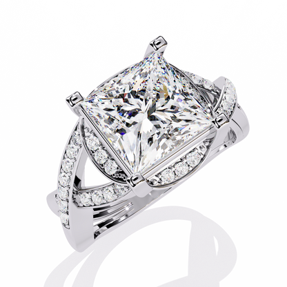 Twisted 3.47Ct Princess And Round Cut Diamond Antique Elegant Stunning Perfect Classic Engagement Ring - HIGHCARAT DIAMONDS