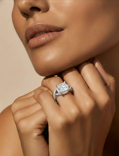 Twisted 3.47Ct Princess And Round Cut Diamond Antique Elegant Stunning Perfect Classic Engagement Ring