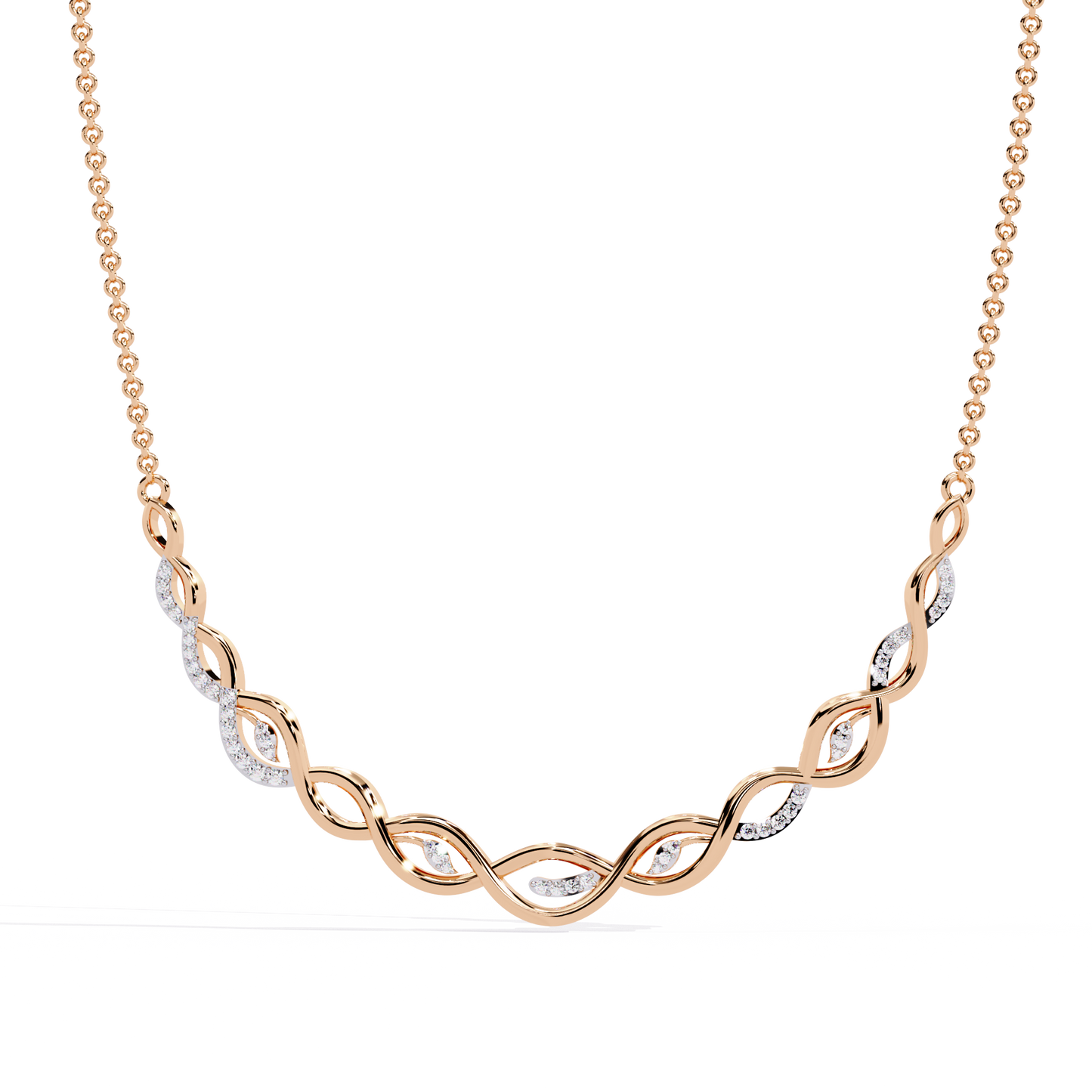 Twisted Round Cut 14k Solid Gold Lab Grown And Natural Diamond Antique Minimalist Party Wear Diamond Necklace Gift For Her - HIGHCARAT DIAMONDS