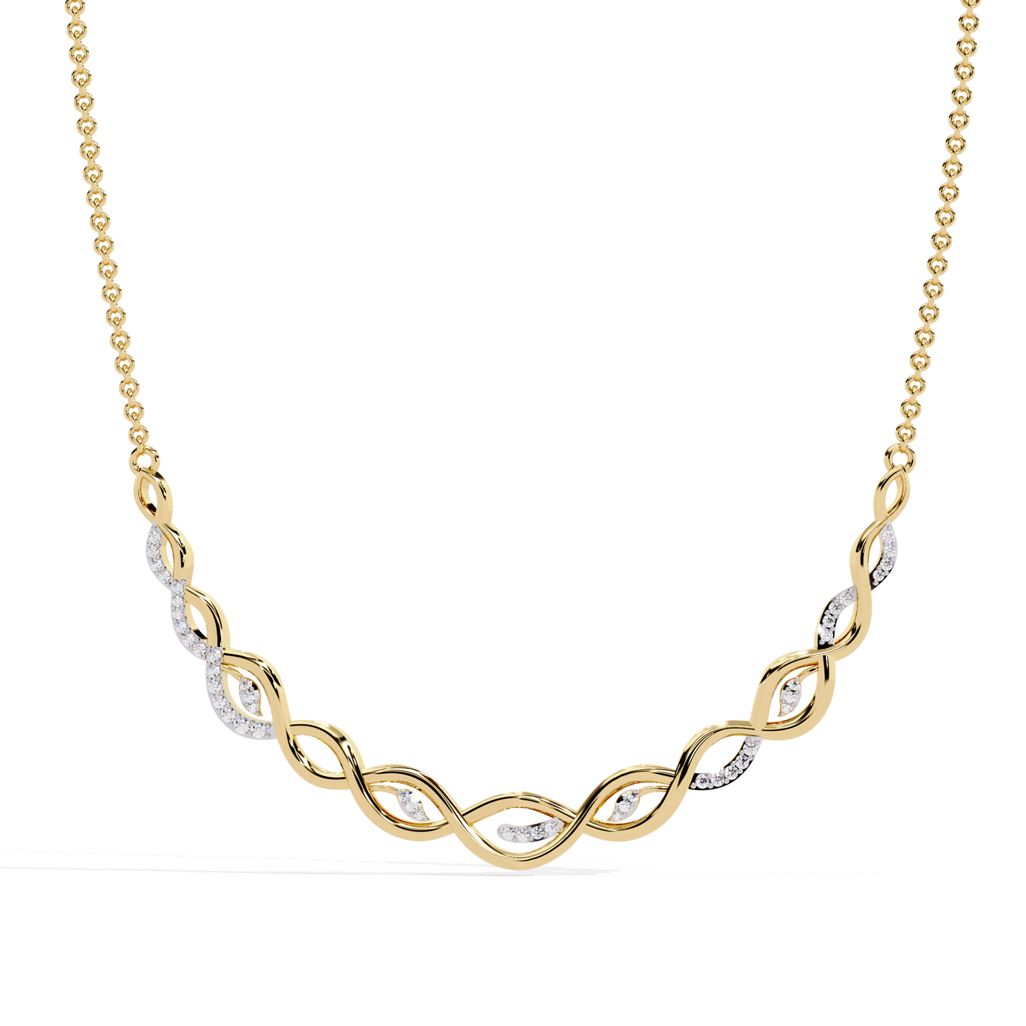 Twisted Round Cut 14k Solid Gold Lab Grown And Natural Diamond Antique Minimalist Party Wear Diamond Necklace Gift For Her - HIGHCARAT DIAMONDS