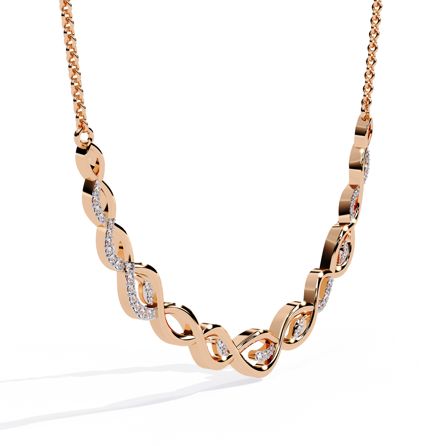 Twisted Round Cut 14k Solid Gold Lab Grown And Natural Diamond Antique Minimalist Party Wear Diamond Necklace Gift For Her - HIGHCARAT DIAMONDS