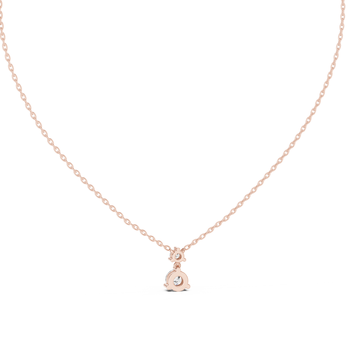 Two Round Solitaire Prong Set Lab Grown Rose Gold Diamond Pendant Alternate Angle