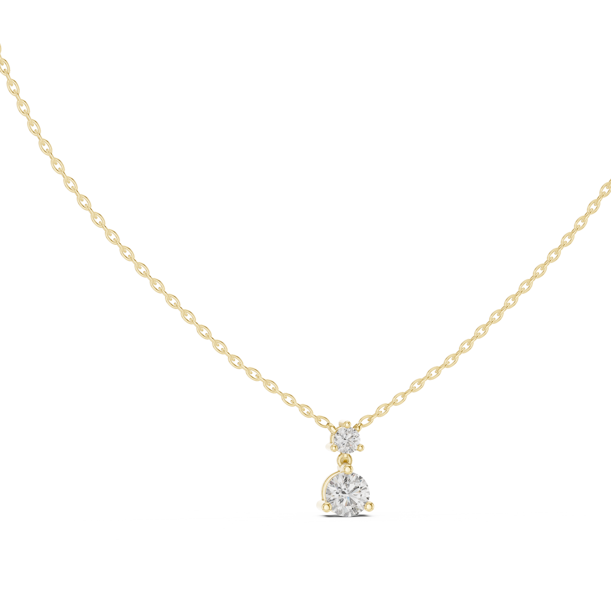 Two Round Solitaire Prong Set Lab Grown Rose Gold Diamond Pendant Front View