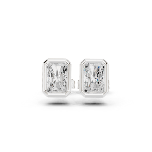 Unique 1.00CT Radiant Cut Lab Grown Diamond Vintage Handmade Bezel Set Stud Earring Gift For Her - HIGHCARAT DIAMONDS