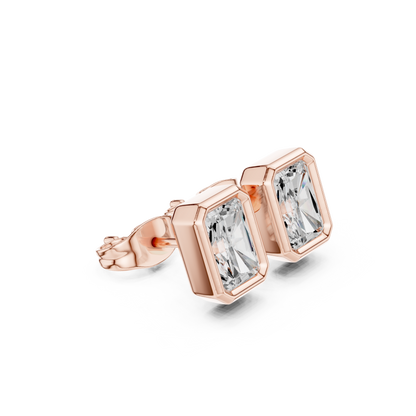 Unique 1.00CT Radiant Cut Lab Grown Diamond Vintage Handmade Bezel Set Stud Earring Gift For Her - HIGHCARAT DIAMONDS