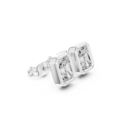 Unique 1.00CT Radiant Cut Lab Grown Diamond Vintage Handmade Bezel Set Stud Earring Gift For Her - HIGHCARAT DIAMONDS
