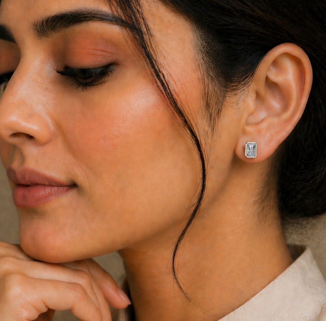 Unique 1.00CT Radiant Cut Lab Grown Diamond Vintage Handmade Bezel Set Stud Earring Gift For Her - HIGHCARAT DIAMONDS #wearthelook