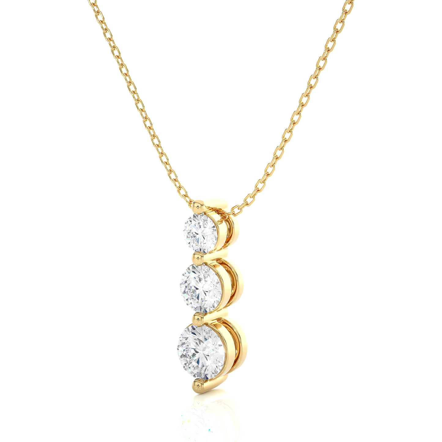 Unique Bezel Set Diamond Pendant Three Stone Round Lab Grown Necklace In 18K Solid Gold