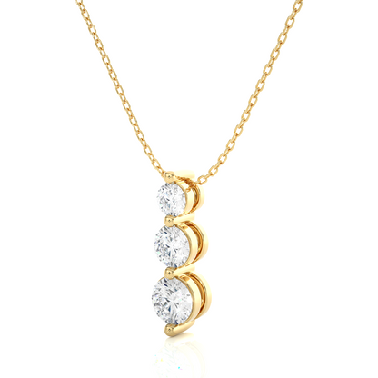 Unique Bezel Set Diamond Pendant Three Stone Round Lab Grown Necklace In 18K Solid Gold