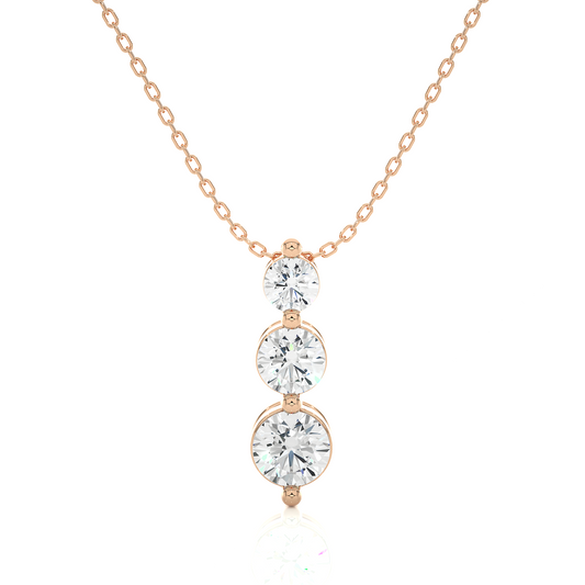 Unique Bezel Set Diamond Pendant Three Stone Round Lab Grown Necklace In 18K Solid Gold - HIGHCARAT DIAMONDS