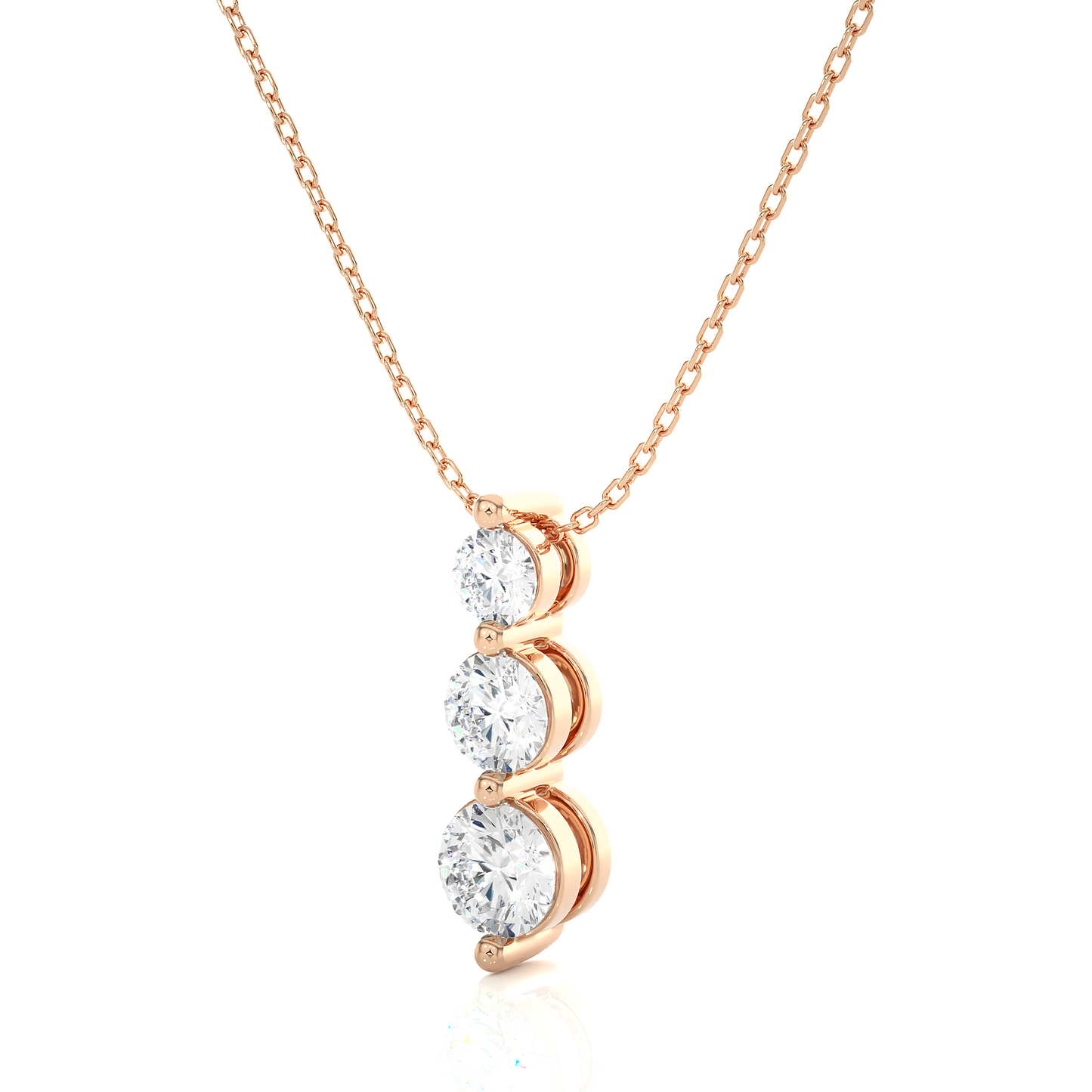 Unique Bezel Set Diamond Pendant Three Stone Round Lab Grown Necklace In 18K Solid Gold