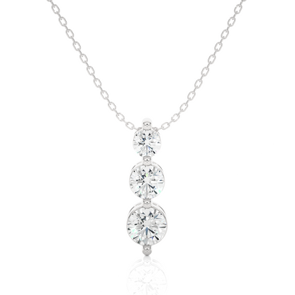 Unique Bezel Set Diamond Pendant Three Stone Round Lab Grown Necklace In 18K Solid Gold
