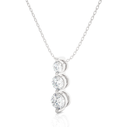 Unique Bezel Set Diamond Pendant Three Stone Round Lab Grown Necklace In 18K Solid Gold