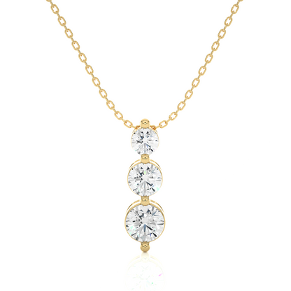 Unique Bezel Set Diamond Pendant Three Stone Round Lab Grown Necklace In 18K Solid Gold