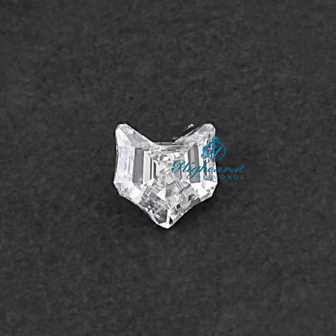 Cat Face Shape Lab Grown Diamond with detailed ears and reflective facet pattern
