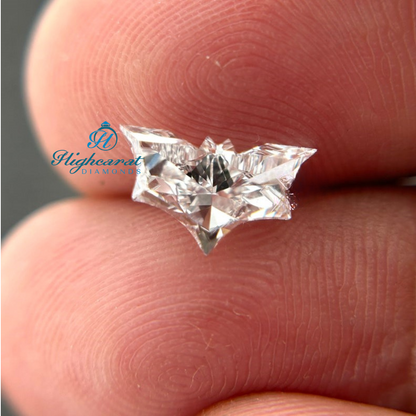 Custom Bat Cut Loose Diamond with sharp contours and reflective facet pattern