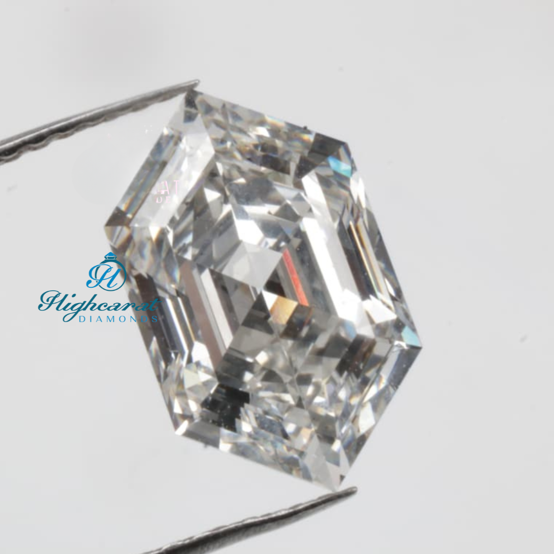 Hexagon Step Cut Lab Grown Diamond with sharp symmetry and clean reflective facets
