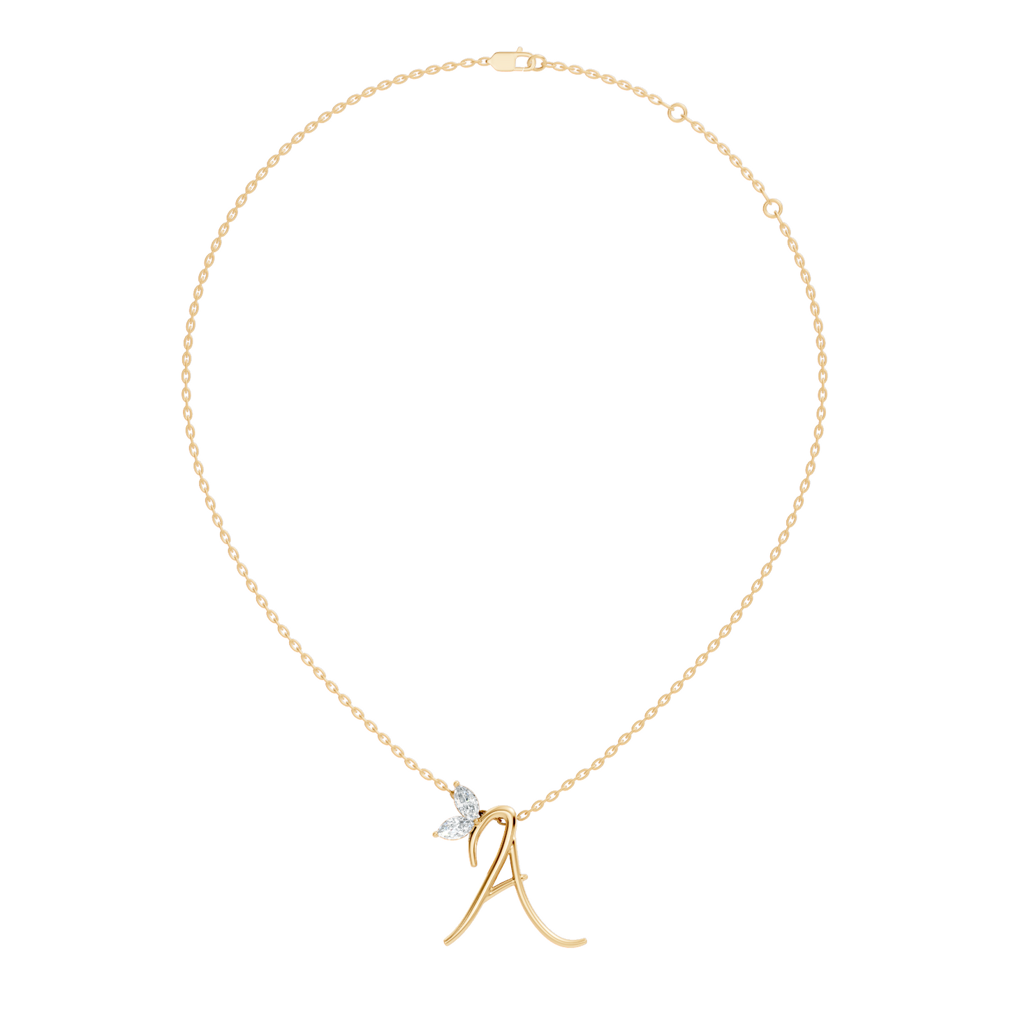 Unique Marquise Cut Diamond Pendant In 14K Solid Gold Personalized A Letter Jewelry