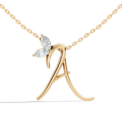 Unique Marquise Cut Diamond Pendant In 14K Solid Gold Personalized A Letter Jewelry