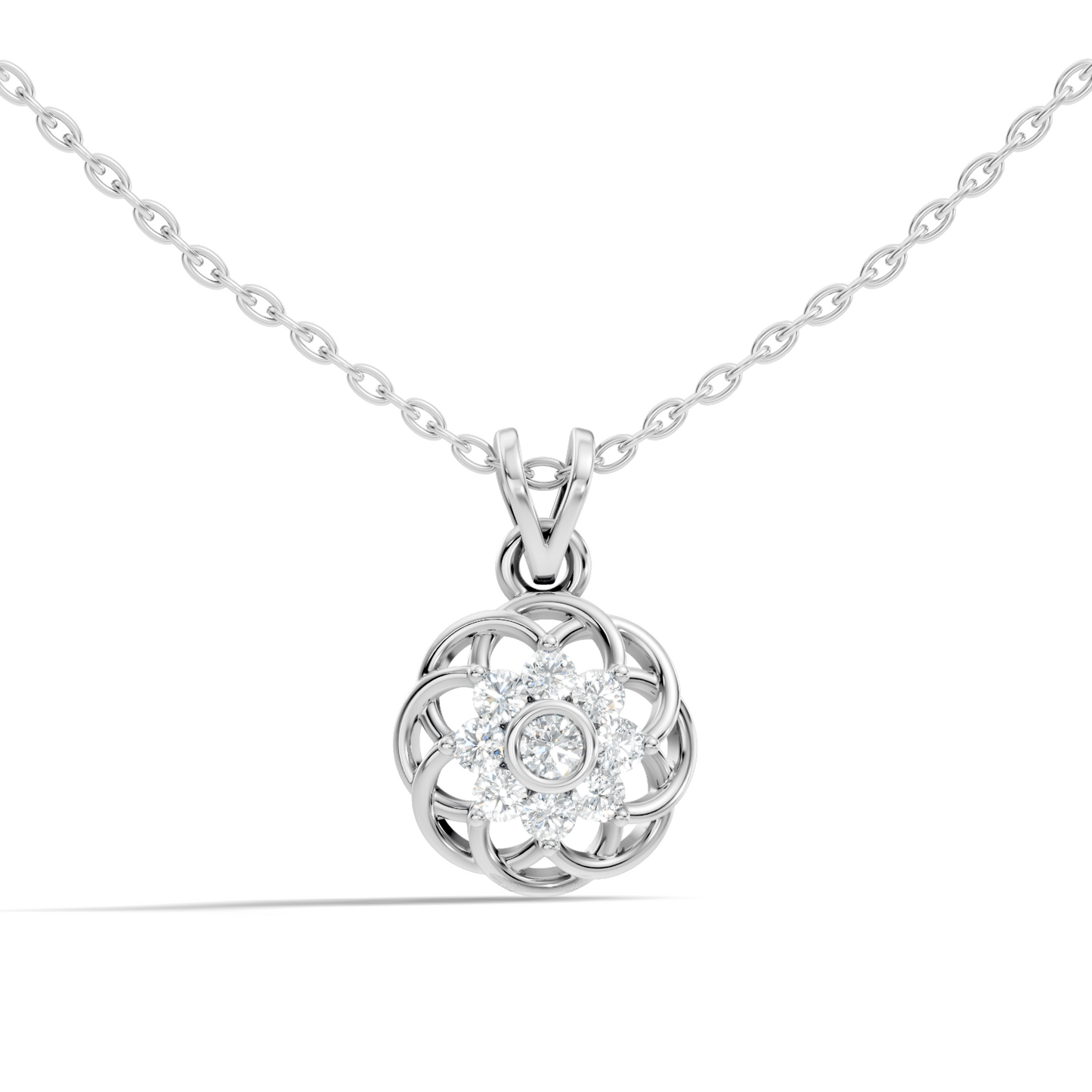 Unique Round Cut Diamond Pendant In 14K White Gold Customized Jewelry For Her