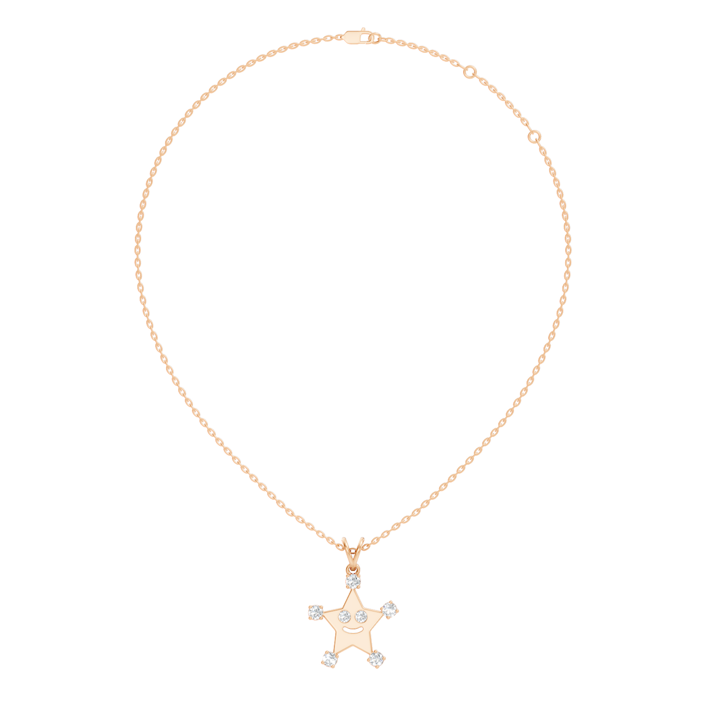 Unique Round Cut Diamond Smiley Star Pendant  Eco-Friendly Gift In 14K White Gold