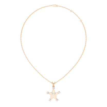 Unique Round Cut Diamond Smiley Star Pendant  Eco-Friendly Gift In 14K White Gold