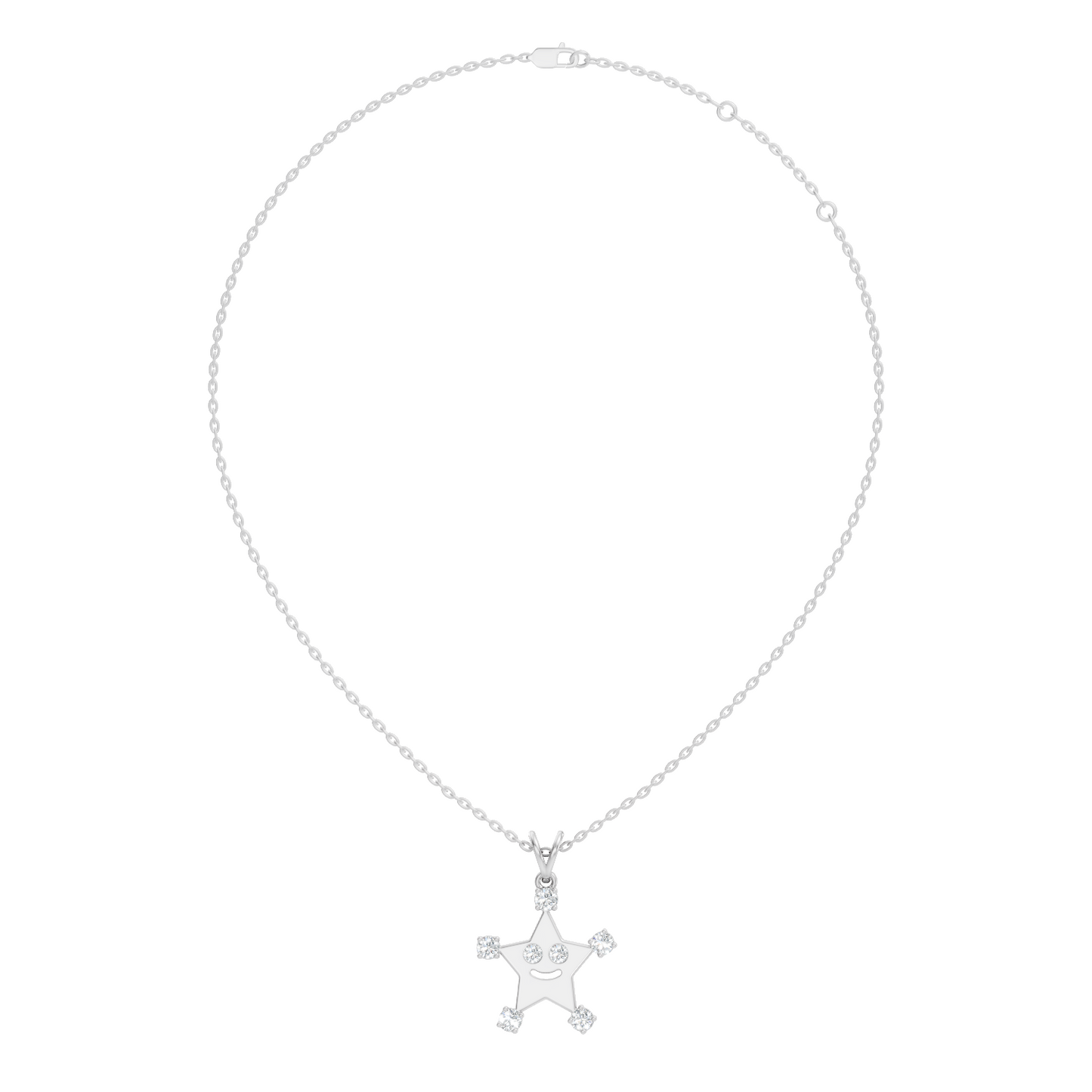 Unique Round Cut Diamond Smiley Star Pendant  Eco-Friendly Gift In 14K White Gold