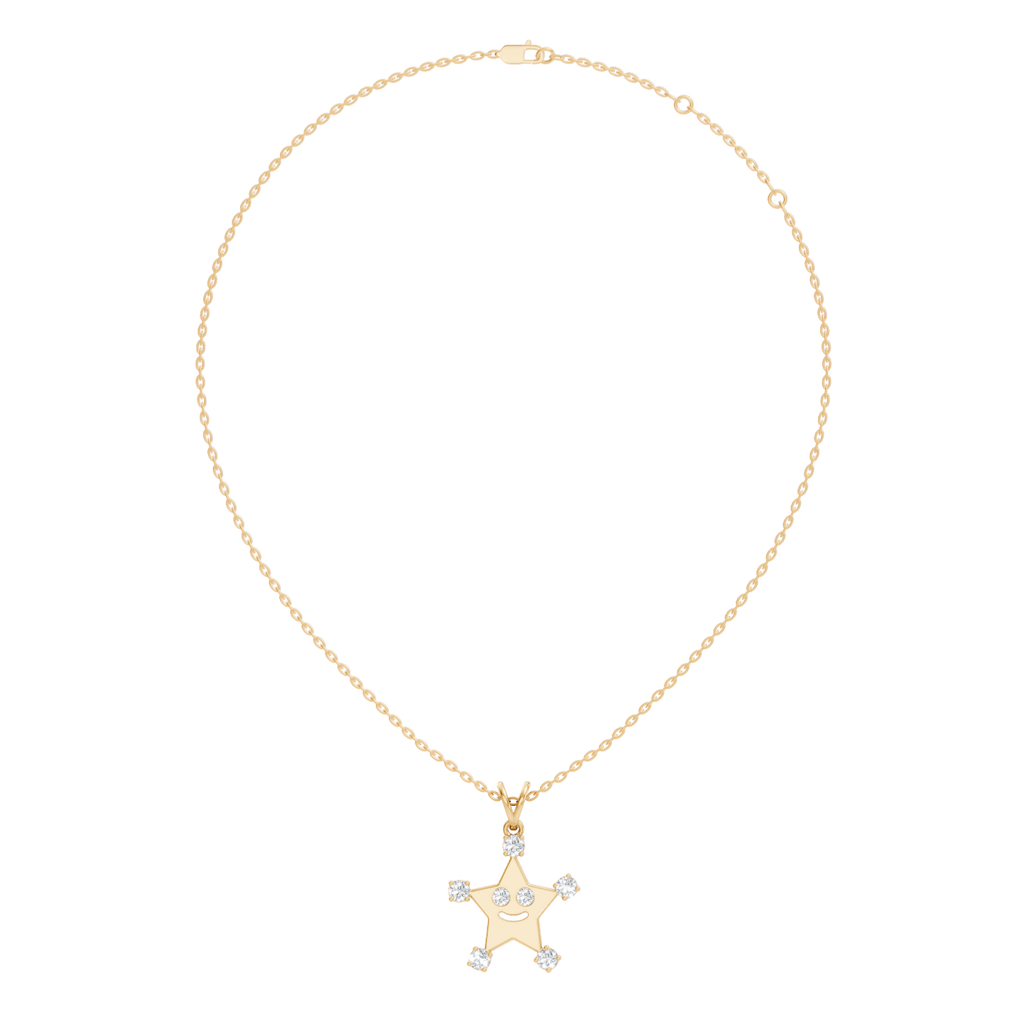 Unique Round Cut Diamond Smiley Star Pendant  Eco-Friendly Gift In 14K White Gold