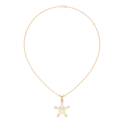 Unique Round Cut Diamond Smiley Star Pendant  Eco-Friendly Gift In 14K White Gold