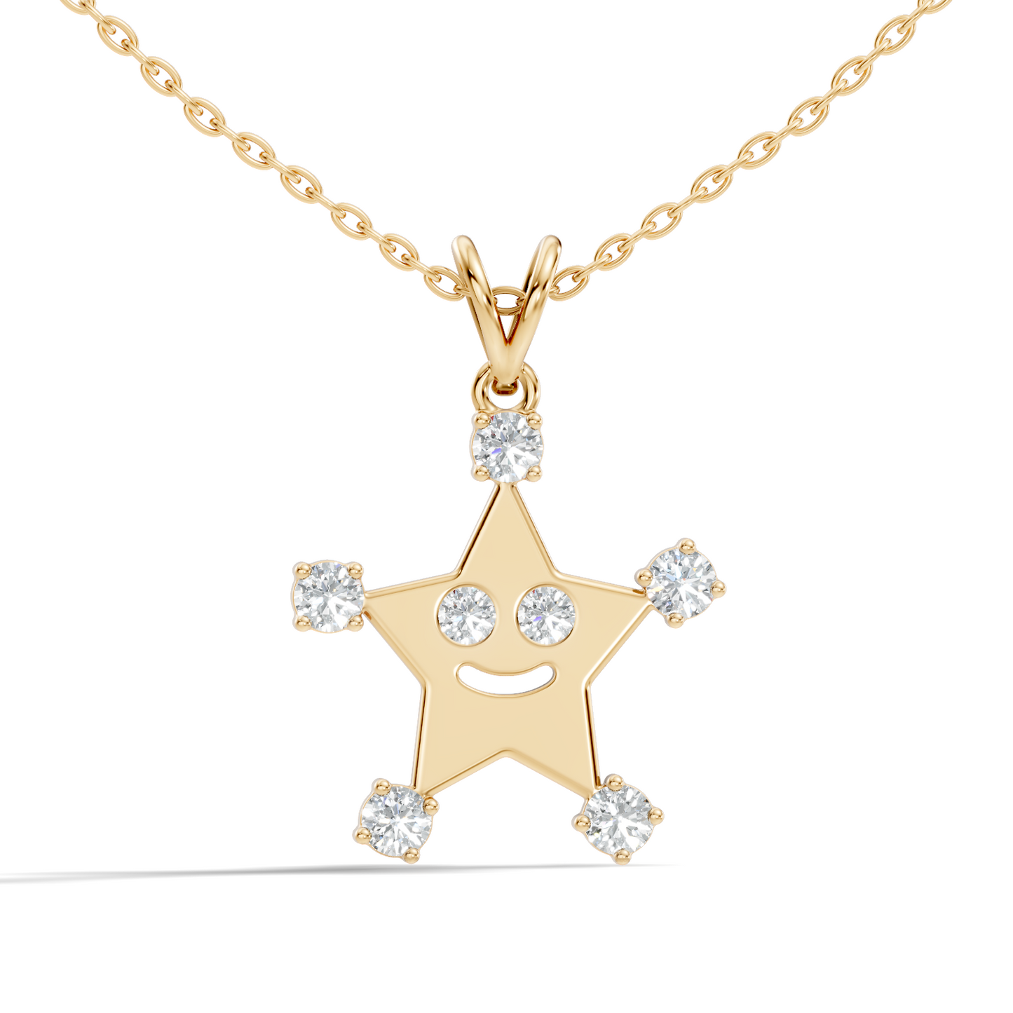 Unique Round Cut Diamond Smiley Star Pendant  Eco-Friendly Gift In 14K White Gold