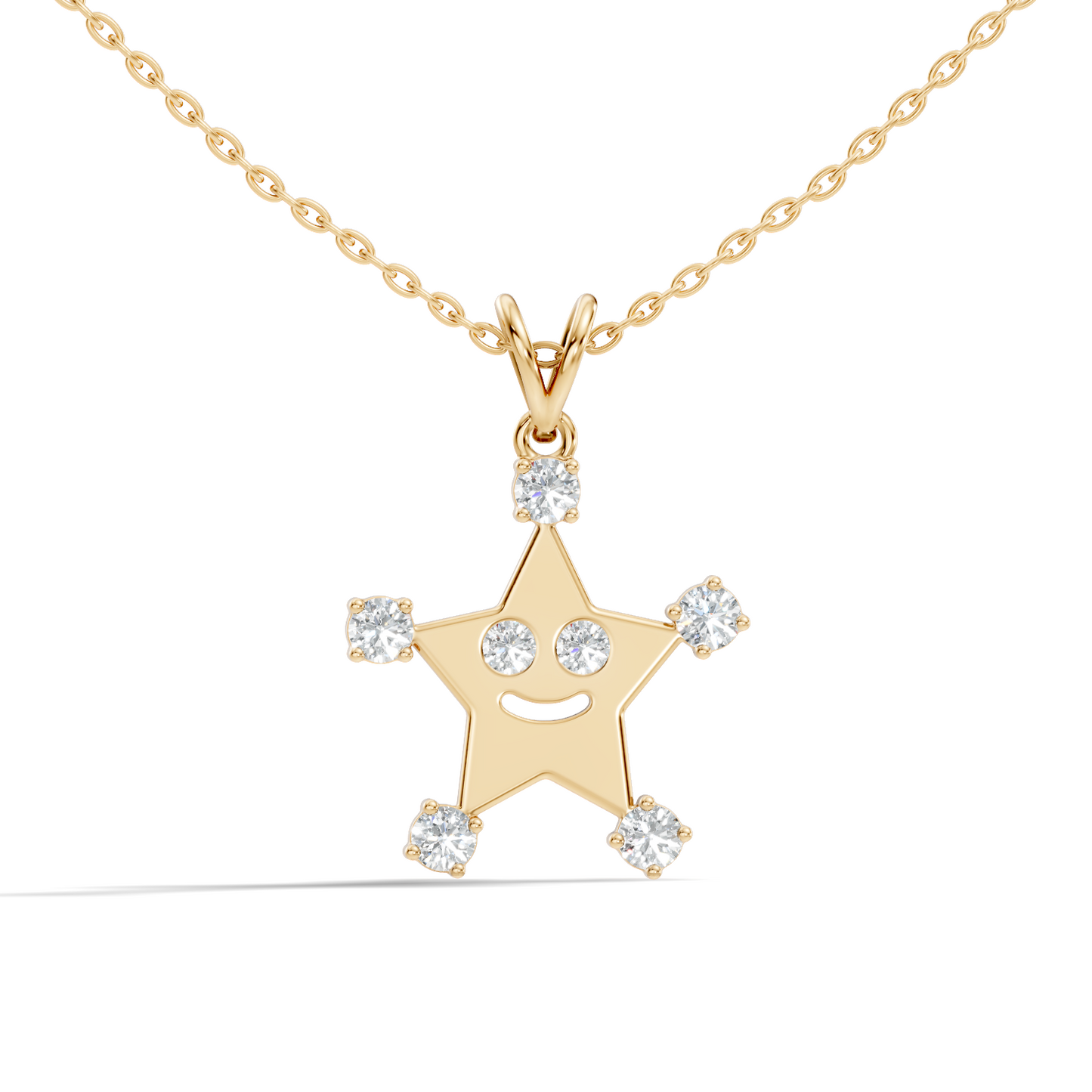 Unique Round Cut Diamond Smiley Star Pendant  Eco-Friendly Gift In 14K White Gold