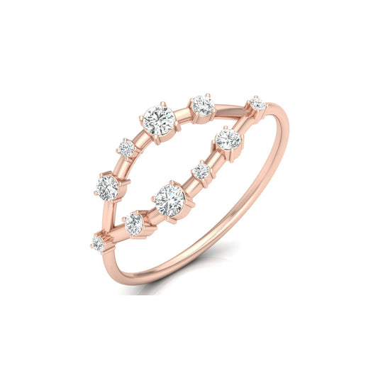 Unique Round Cut Diamond Wedding Band Elegant Thin Ring In 14K Solid Gold