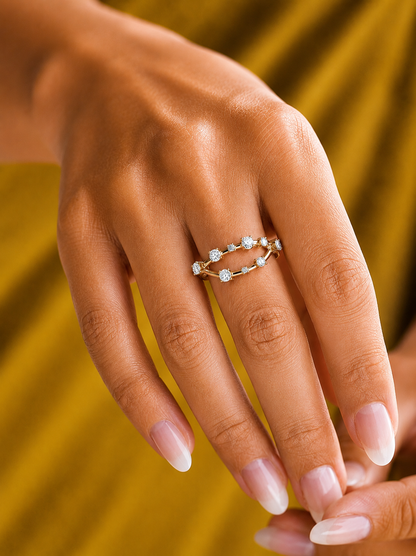 Unique Round Cut Diamond Wedding Band Elegant Thin Ring In 14K Solid Gold - HIGHCARAT DIAMONDS