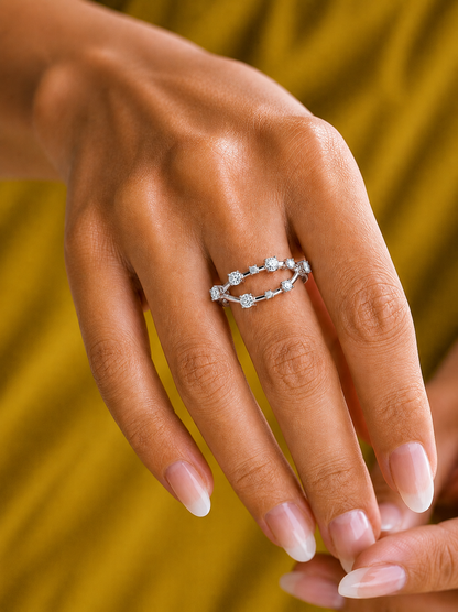 Unique Round Cut Diamond Wedding Band Elegant Thin Ring In 14K Solid Gold - HIGHCARAT DIAMONDS