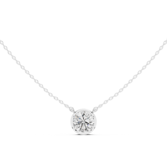 Unique Round Cut Lab Grown Diamond Solitaire Bezel Set Ethical Pendant - HIGHCARAT DIAMONDS