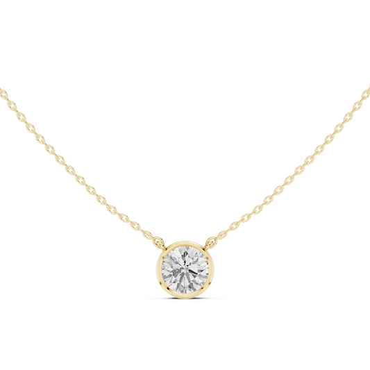 Unique Round Cut Lab Grown Diamond Solitaire Bezel Set Ethical Pendant - HIGHCARAT DIAMONDS