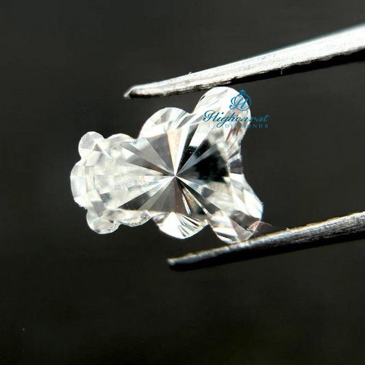 Novelty teddy shape diamond with precision cut facets and sculpted appearance