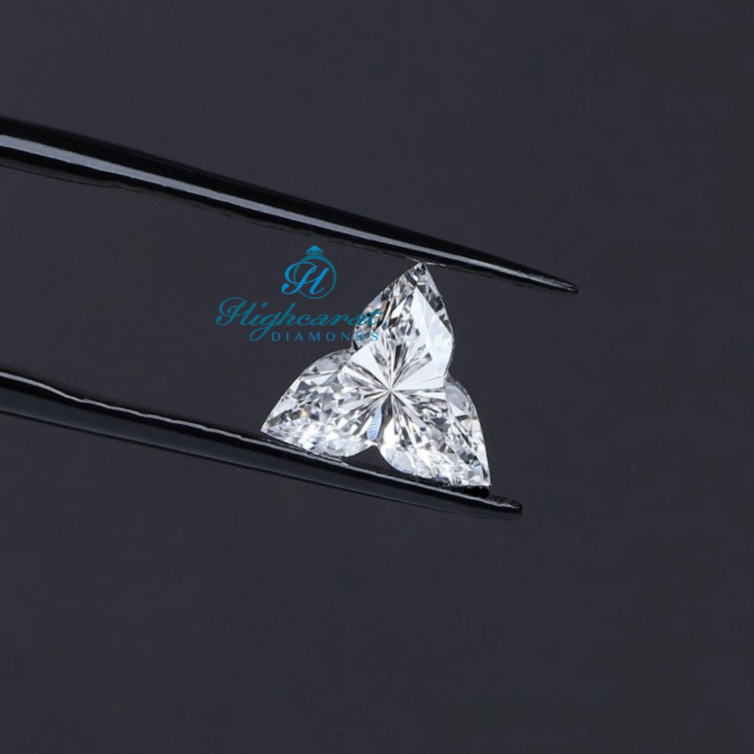 Trillion Lotus Cut Lab Grown Diamond with structured petal details and bright reflection