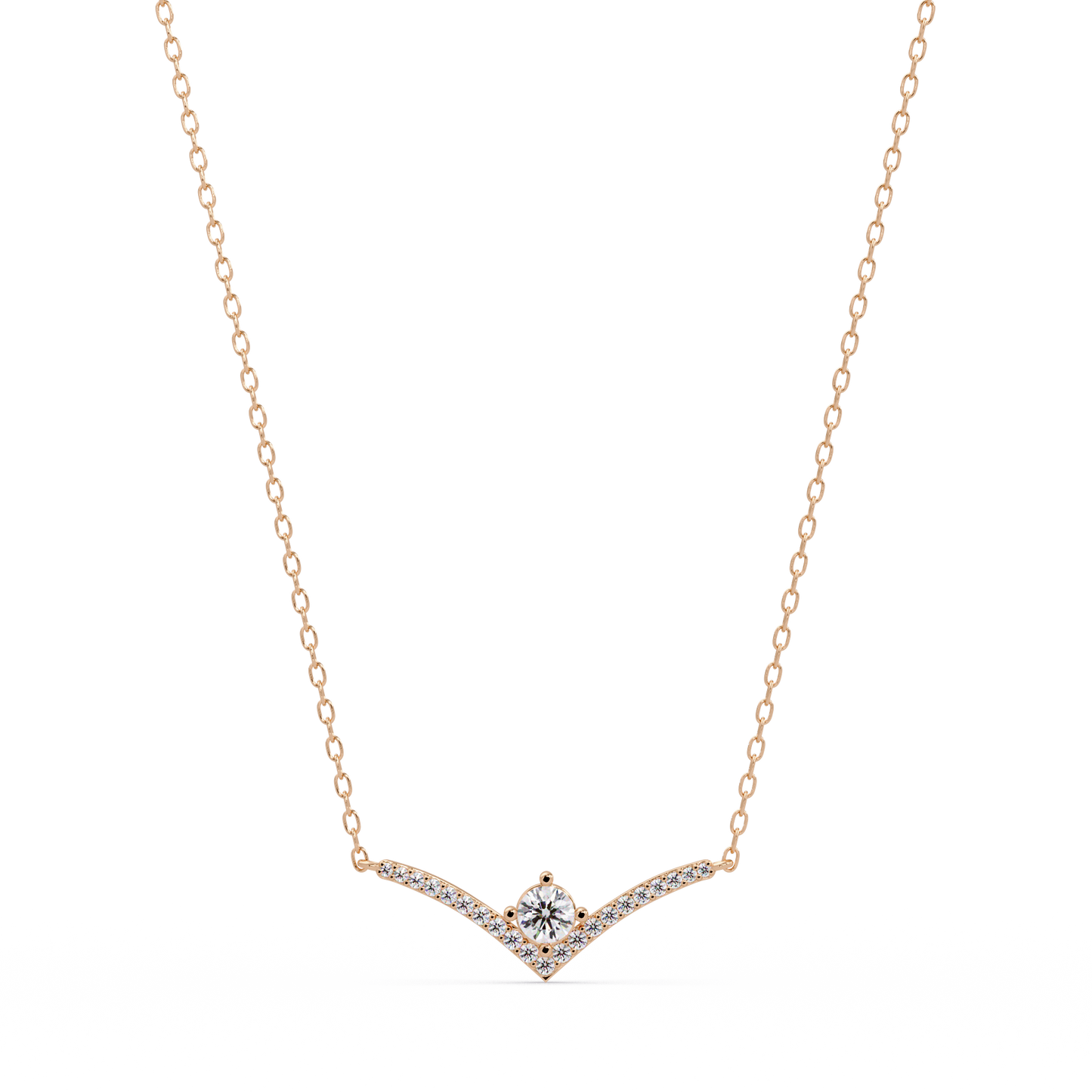 V Curve Lab Grown Diamond Rose Gold Pendant Necklace - HIGHCARAT DIAMONDS