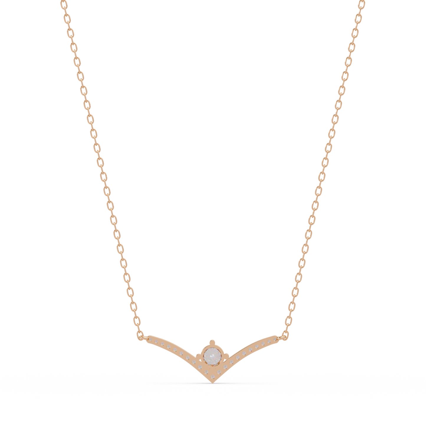 V Curve Lab Grown Diamond Rose Gold Pendant Necklace - HIGHCARAT DIAMONDS