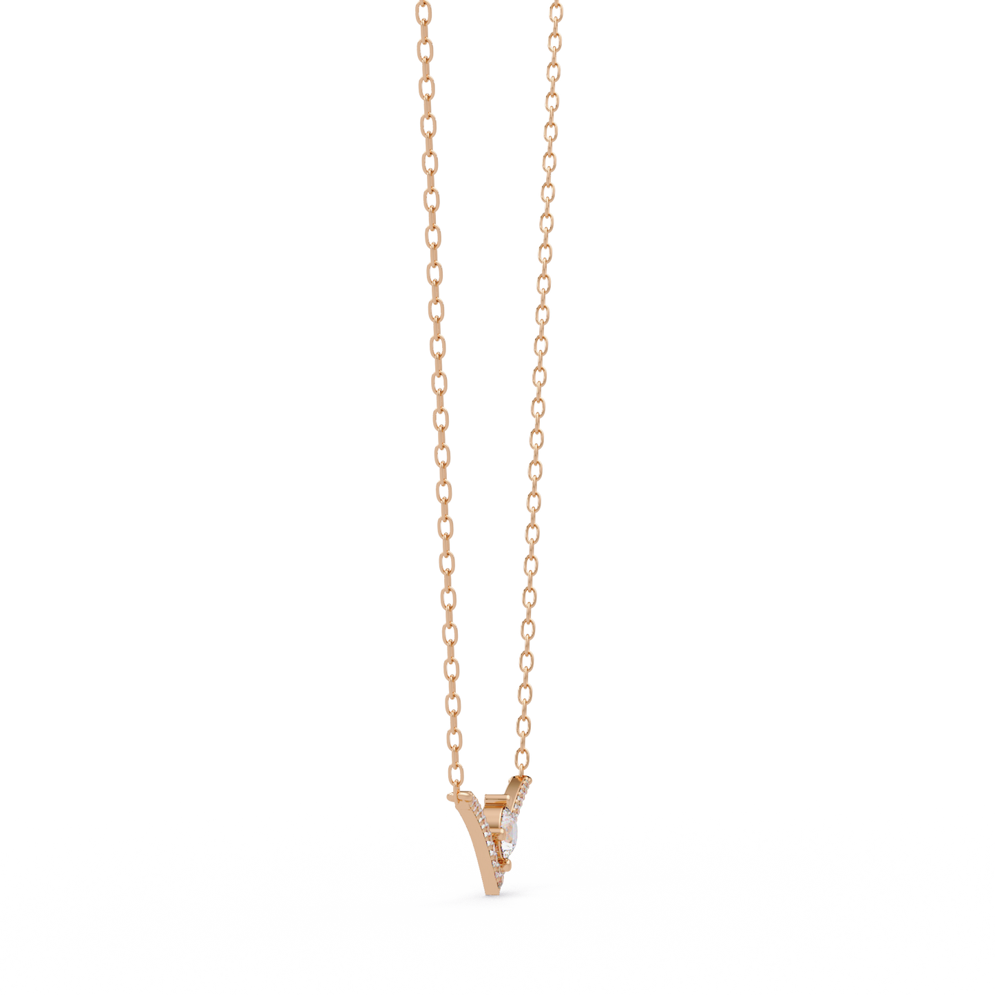 V Curve Lab Grown Diamond Rose Gold Pendant Necklace - HIGHCARAT DIAMONDS