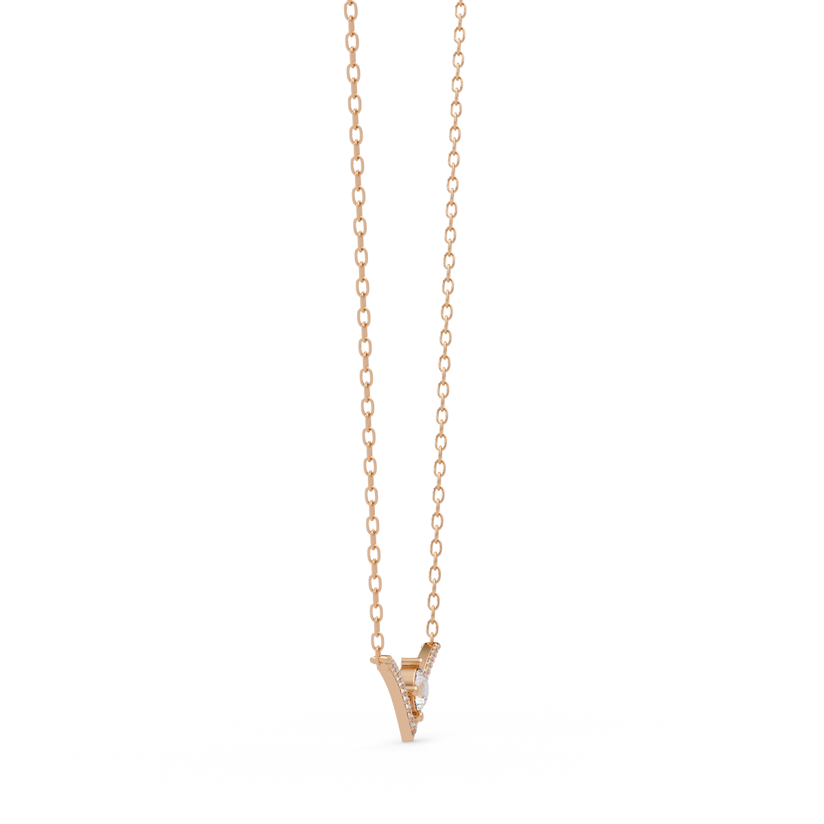 V Curve Lab Grown Diamond Rose Gold Pendant Necklace - HIGHCARAT DIAMONDS