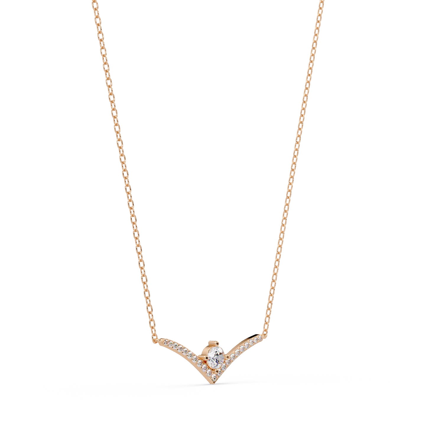 V Curve Lab Grown Diamond Rose Gold Pendant Necklace - HIGHCARAT DIAMONDS