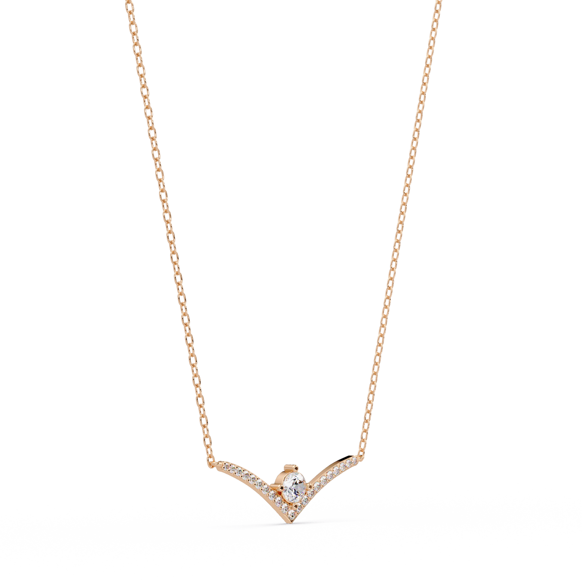 V Curve Lab Grown Diamond Rose Gold Pendant Necklace - HIGHCARAT DIAMONDS