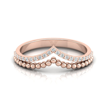 V Shape Crown Diamond Ring Beaded Band Design Dainty Wedding Ring For Her - HIGHCARAT DIAMONDS