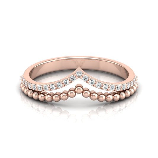 V Shape Crown Diamond Ring Beaded Band Design Dainty Wedding Ring For Her - HIGHCARAT DIAMONDS