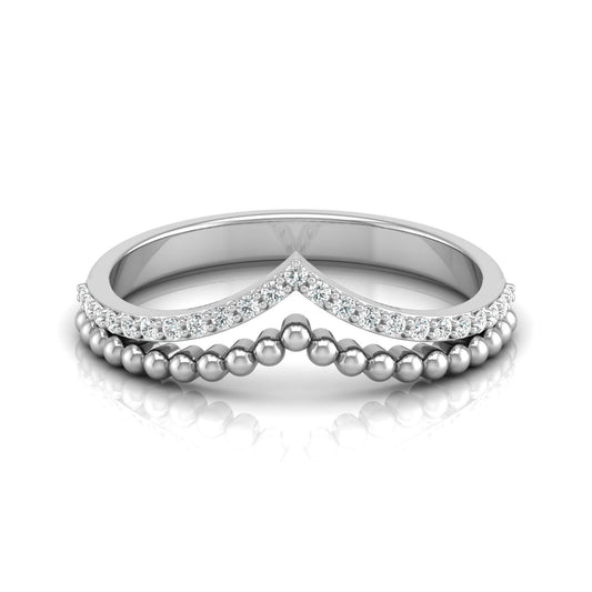 V Shape Crown Diamond Ring Beaded Band Design Dainty Wedding Ring For Her - HIGHCARAT DIAMONDS