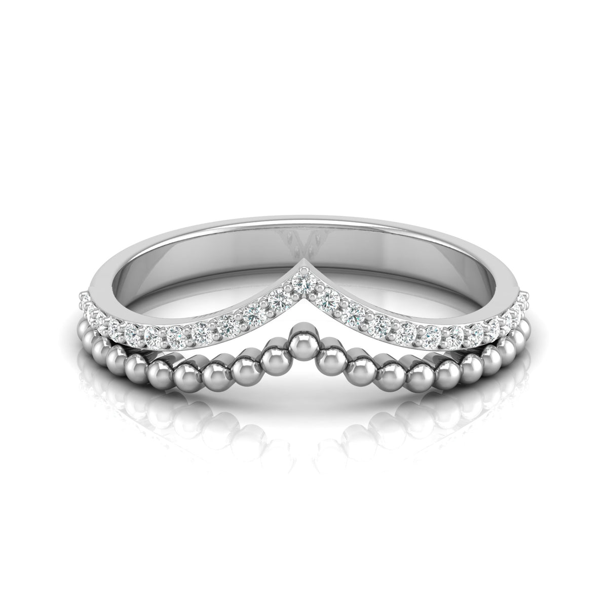 V Shape Crown Diamond Ring Beaded Band Design Dainty Wedding Ring For Her - HIGHCARAT DIAMONDS